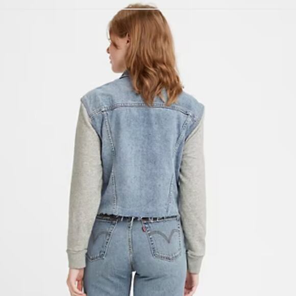 Levi’s Ex-Boyfriend Hybrid Trucker Jacket NWT Frayed Hem Womens Size Large - Picture 2 of 3